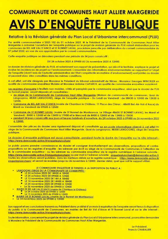 AVIS ENQUETE PUBLIQUE PLUi